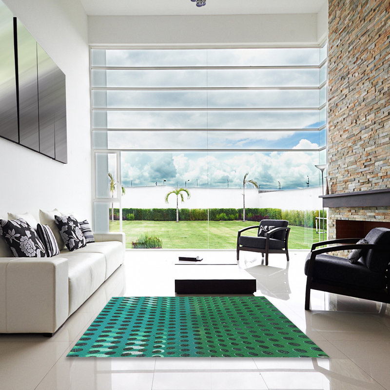 Tapis vert/bleu tissé à la machine, Carré 4 pi