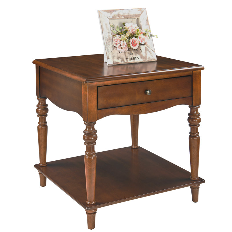 Timeless Elegance Large Wooden Side Table With Drawer And Shelf, 24"H x 22.83"W x 22.83"D