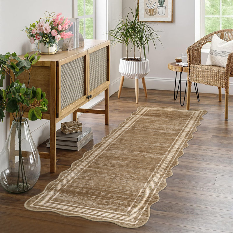 Scalloped Washable Rug Area Rugs for Living Room Modern Rugs Abstract Non-Slip Accent Carpet for Dining Room Home Office Bedroom