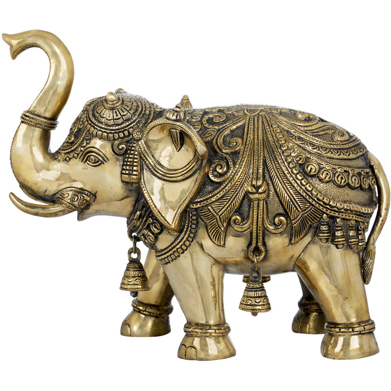 Éléphant décoré avec des clochettes et un tronc surélevé (suprême propice selon Vastu)