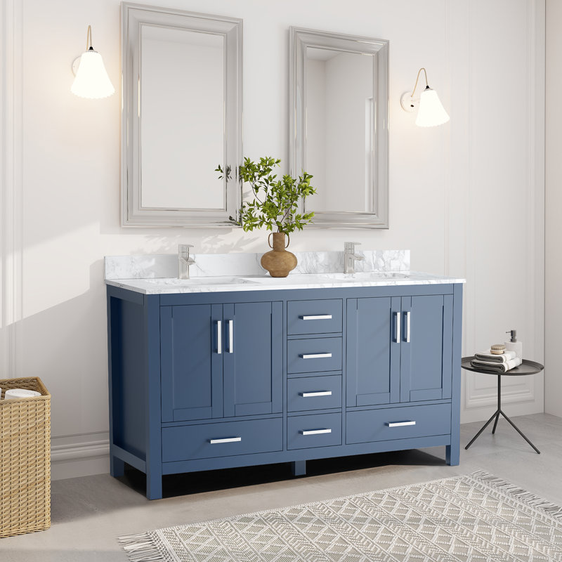 Meuble-lavabo double 60 po avec plateau en marbre de culture 60 po