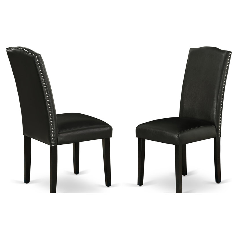 Encinal Parson Dining Room Chairs - Nailhead Trim Black Faux Leather Padded Chairs, Set of 2, Black, Black, Black