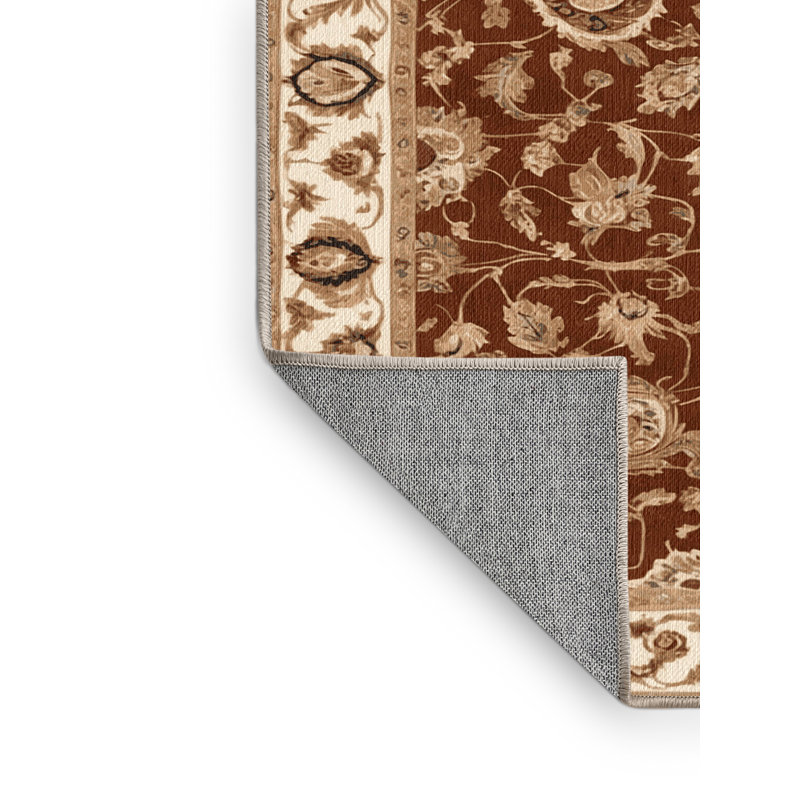 Machine Washable Persian Brown Area Rug, Round 4'