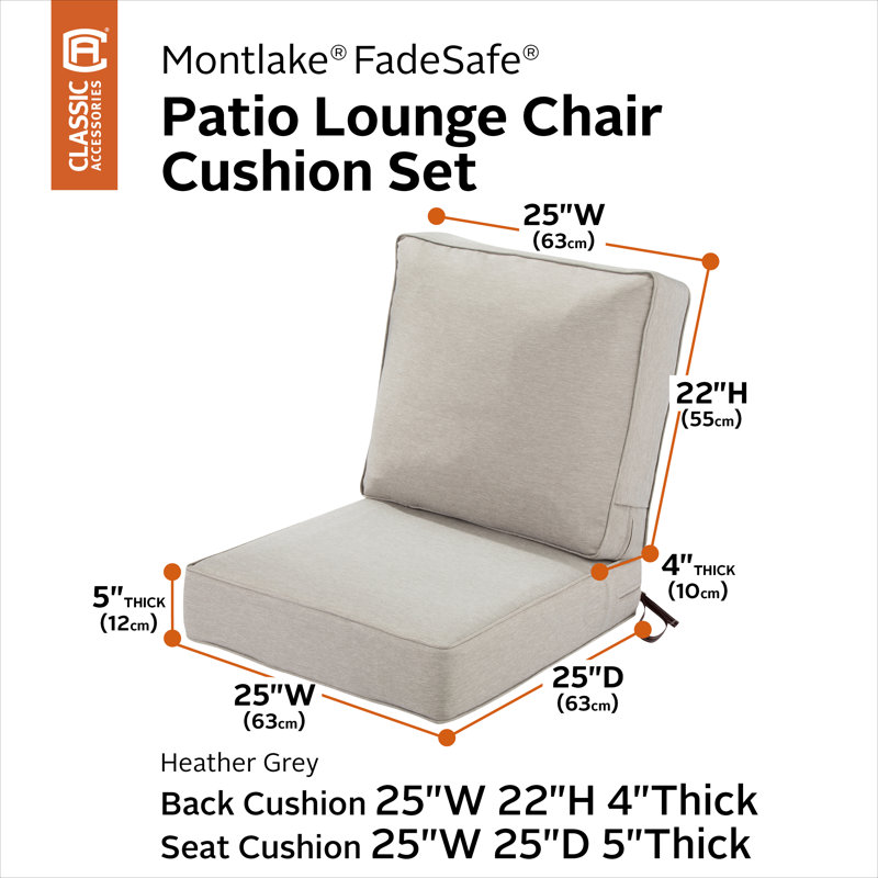 Montlake Outdoor 5'' Lounge Chair Seat / Back Cushion, Heather Gray, 22" H x 25" W x 25" D
