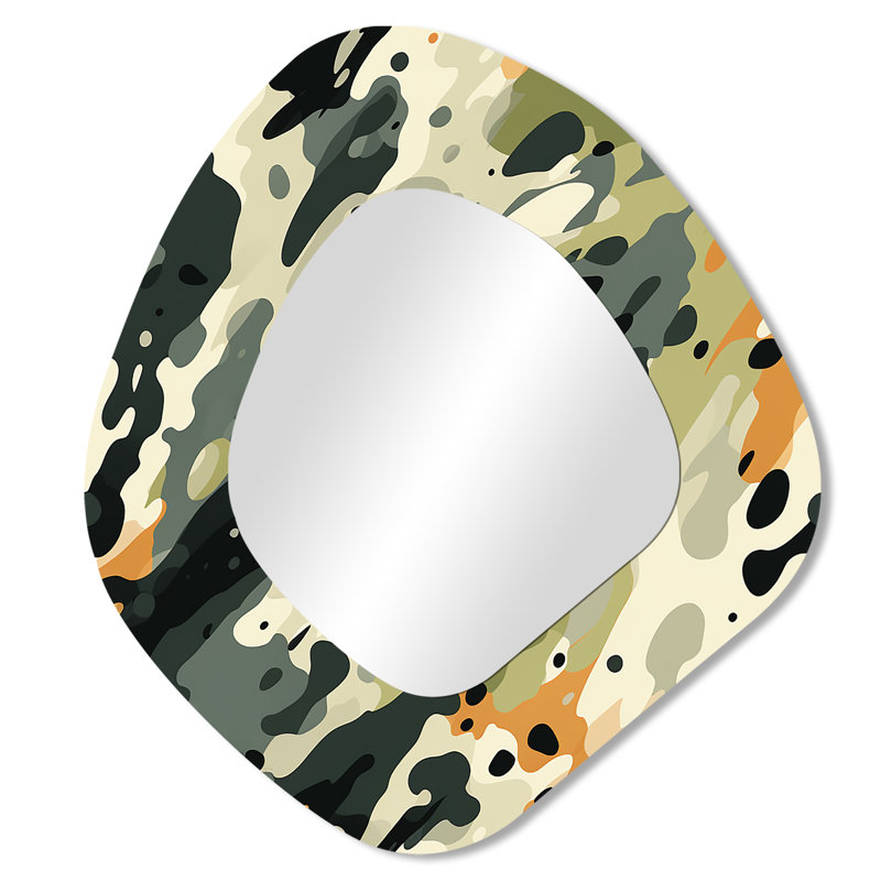 Vert et noir camouflage chic - miroir de forme unique camouflage unique, grand miroir mural asymétrique vert, impression d'art en métal