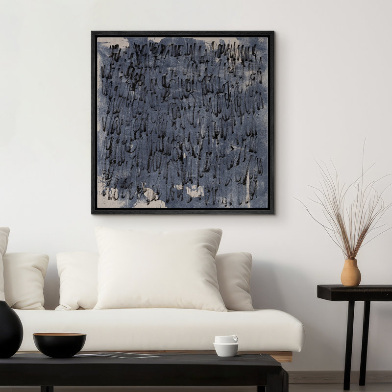 Abstrait peinture noire sur fond bleu, décorations murales encadrées pour chambre à coucher, Noir, noir, noir, noir