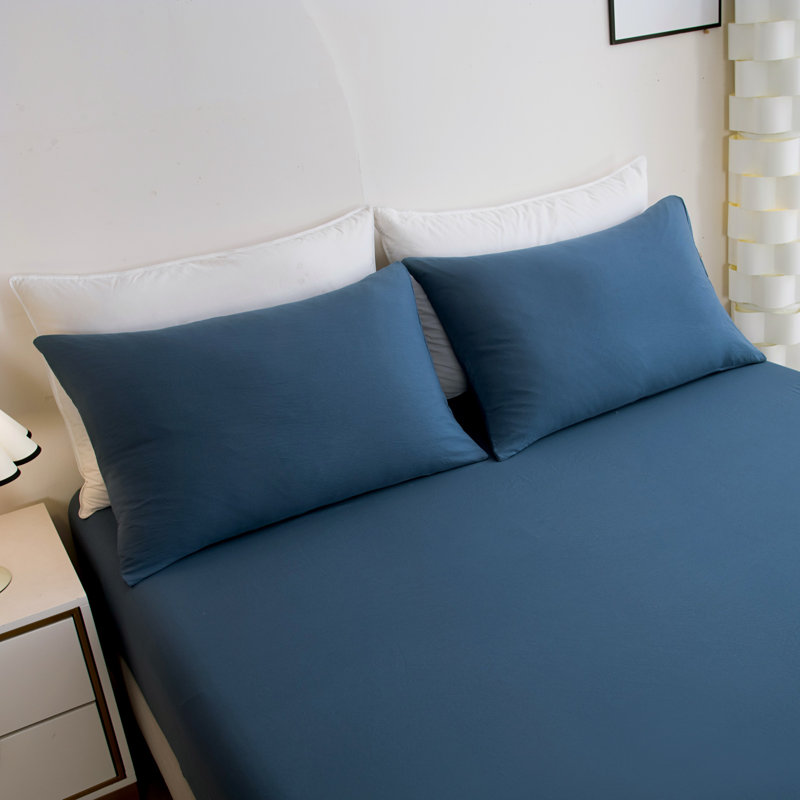 Solid Color Fitted Sheet Set - Blue Gray - Full (137x190 cm) (3PCS), Teal Blue, Full