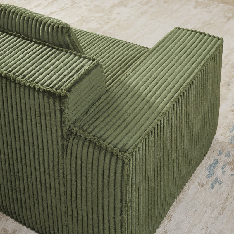 Boneless L-shaped or U-shaped corduroy modular sofa, freely configurable, boneless design, Green Corduroy