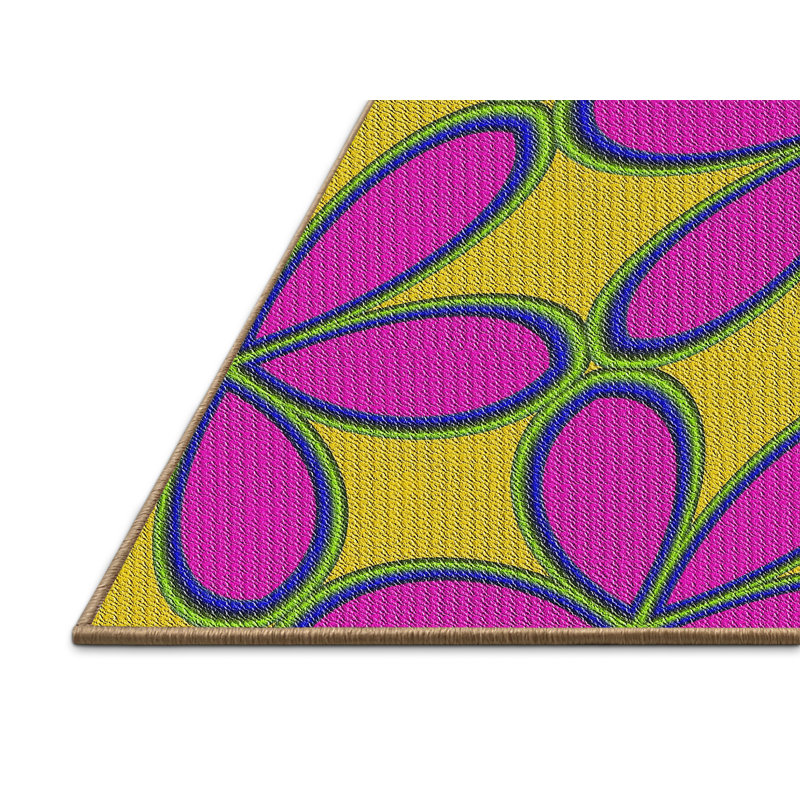 Tapis rose/jaune tissé à la machine, Rectangle 7 pi x 10 pi