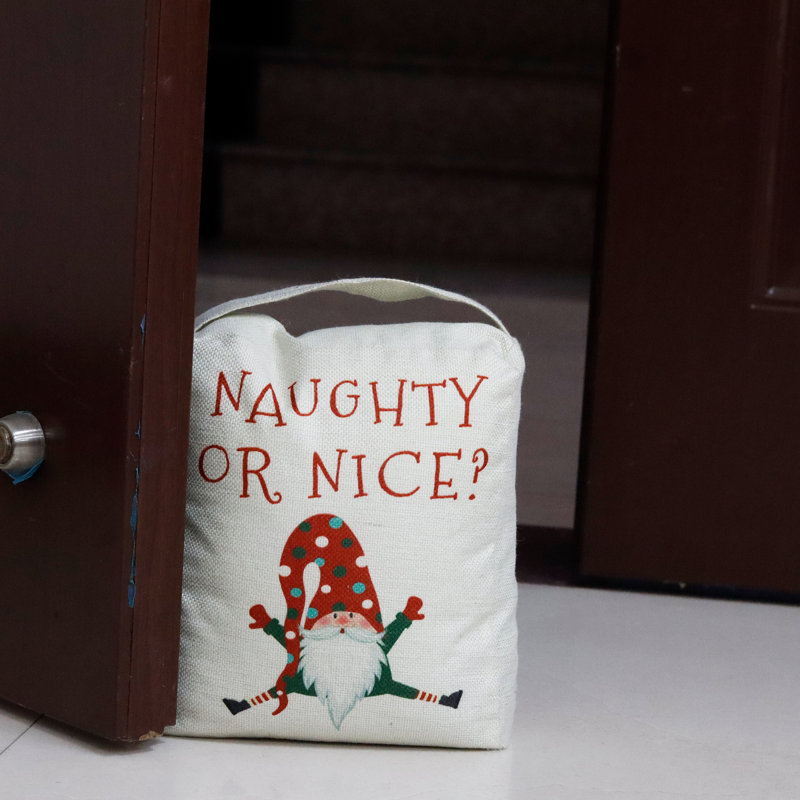 Arrêt de porte de Noël en tissu avec poignée - Naughty Or Nice