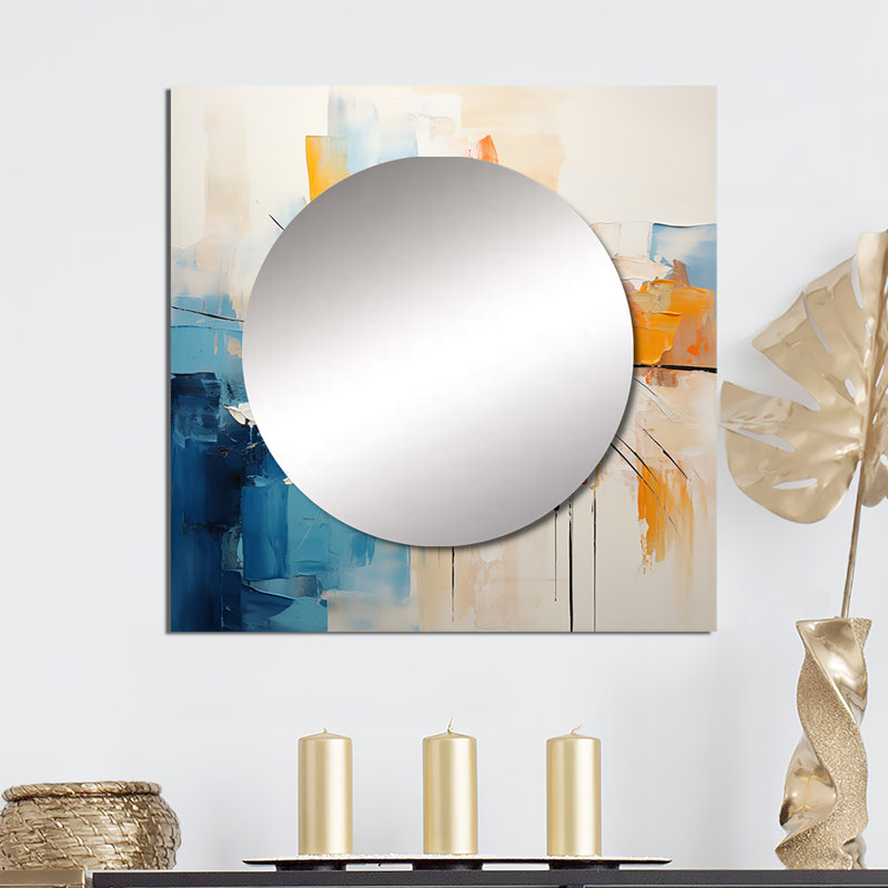 Miroir mural de salon Tishanna - Collages abstraits, 36 po x 36 po