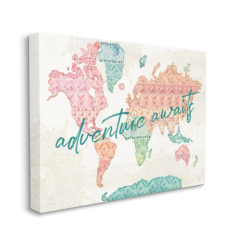 «Adventure Awaits Expression Macrame» Carte du monde, H 16 po x l 20 po, Toile tendue