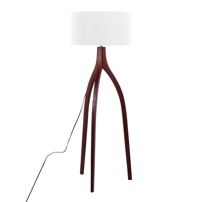 Lampe trépied 60 po Kembrelyn, Bois de noyer, Lin blanc