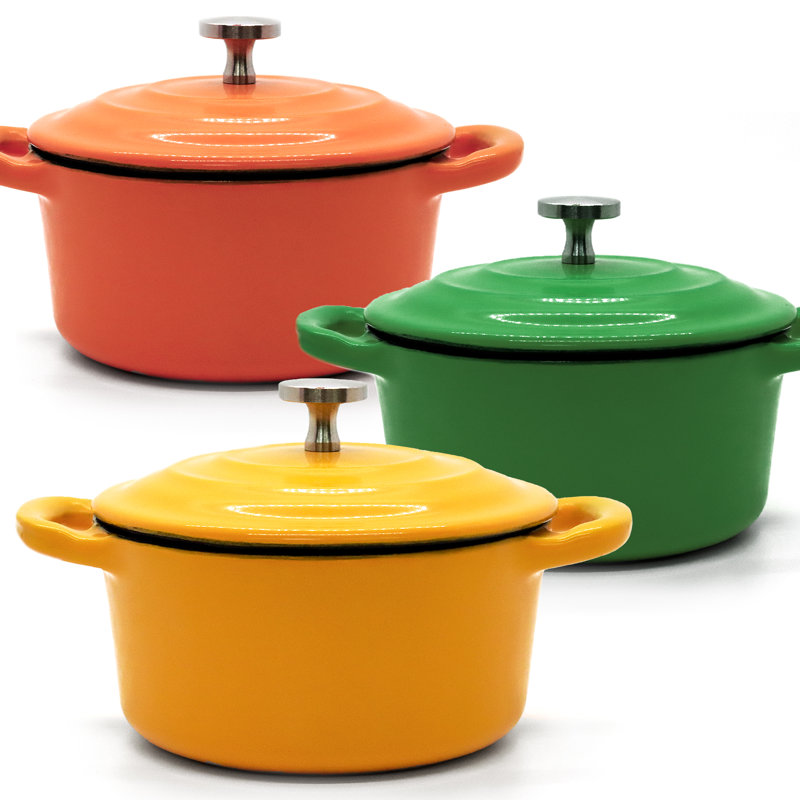 RJ LEGEND 0,27 pte Cocotte en fonte antiadhésive ronde, Orange / Vert / Jaune