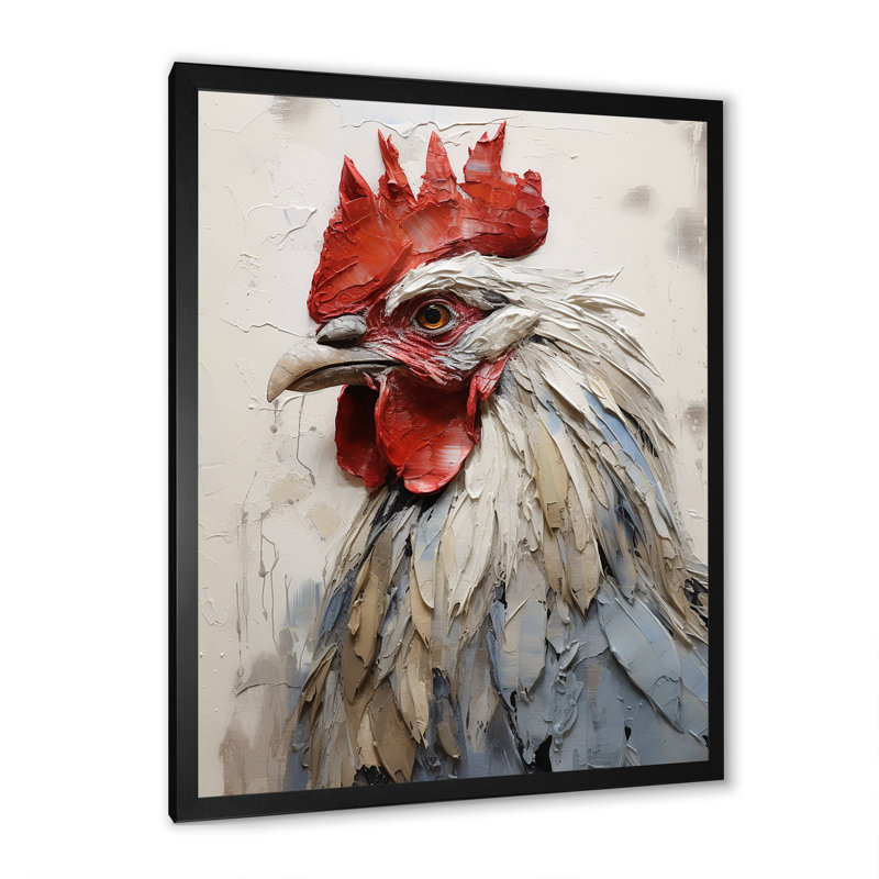 «Loyal Rooster Portrait», impressions sur toile d'animaux coq, H 32 po x l 24 po, Cadre simple noir