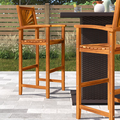 Constance Acacia Wood Barstools 29" Bar Chair w/ Sector Backrest & Slatted Seat by Sand & Stable