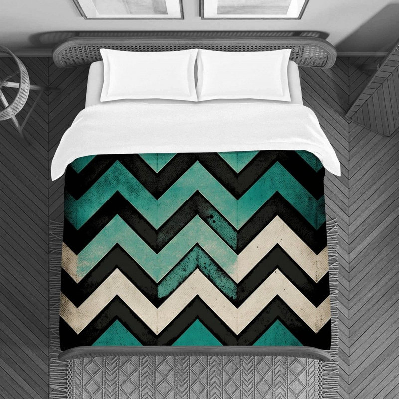 Chevron Stripes Bedding Pattern Duvet Cover Black/Turquoise, Twin Duvet Cover