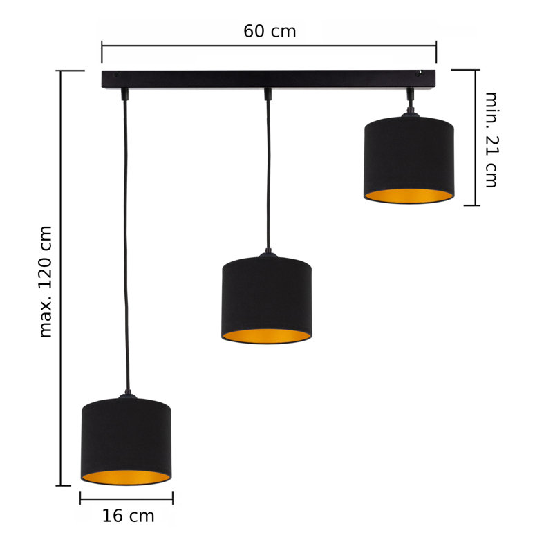 Marciella - Light Drum Pendant, Black, 21cm H x 64cm W, 3