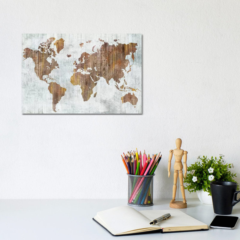 World Map II by Isabelle Z - Print on Canvas, 20.32 cm H x 30.48 cm W, Wrapped Canvas