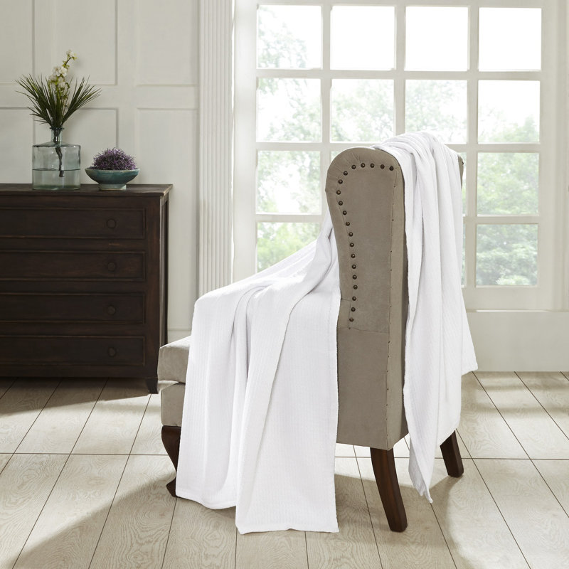 Superior Waffle Weave Honeycomb Knit Soft Textured All-Season 100% Cotton Blanket, White, Twin