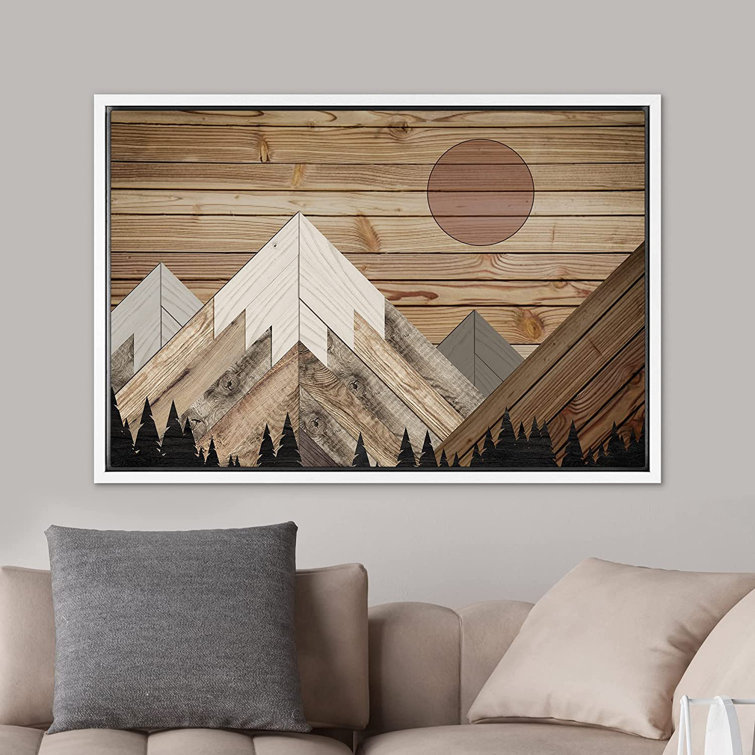 IDEA4WALL Fake Wood Panel Print Sun Shines Over Snowy Mountain Forest  Modern Wall Art Framed On Canvas Print & Reviews | Wayfair