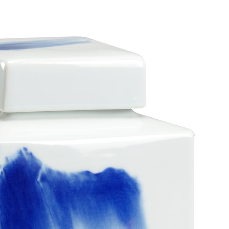 Pot en céramique blanc / bleu 9,5 po, H 9,5 po x L 5,5 po x l 5,5 po
