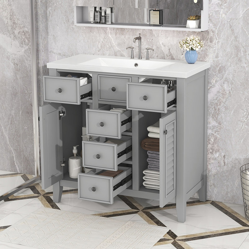 Ensemble de meuble-lavabo simple avec plateau 35,99 Shumin, Gris