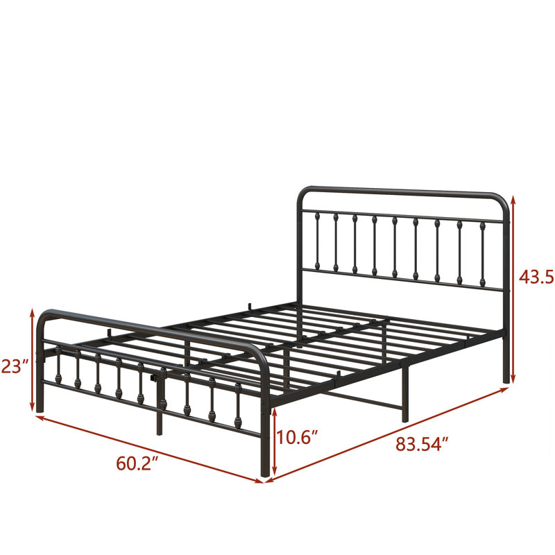 Structure de lit en métal grand lit, pas de sommier tapissier, tête de lit rétro et structure à ressorts silencieux, design, lattes en acier, fonction