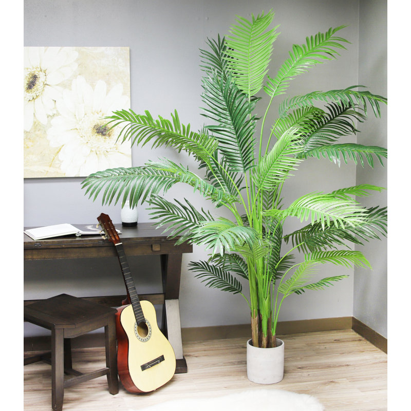 Faux Palm Tree in Pot Liner, 72" H x 40" W x 40" D, Dark Green/Lemon Green