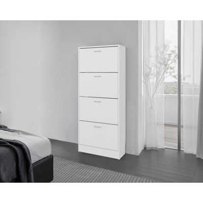 Armoire à chaussures verticale blanche avec portes