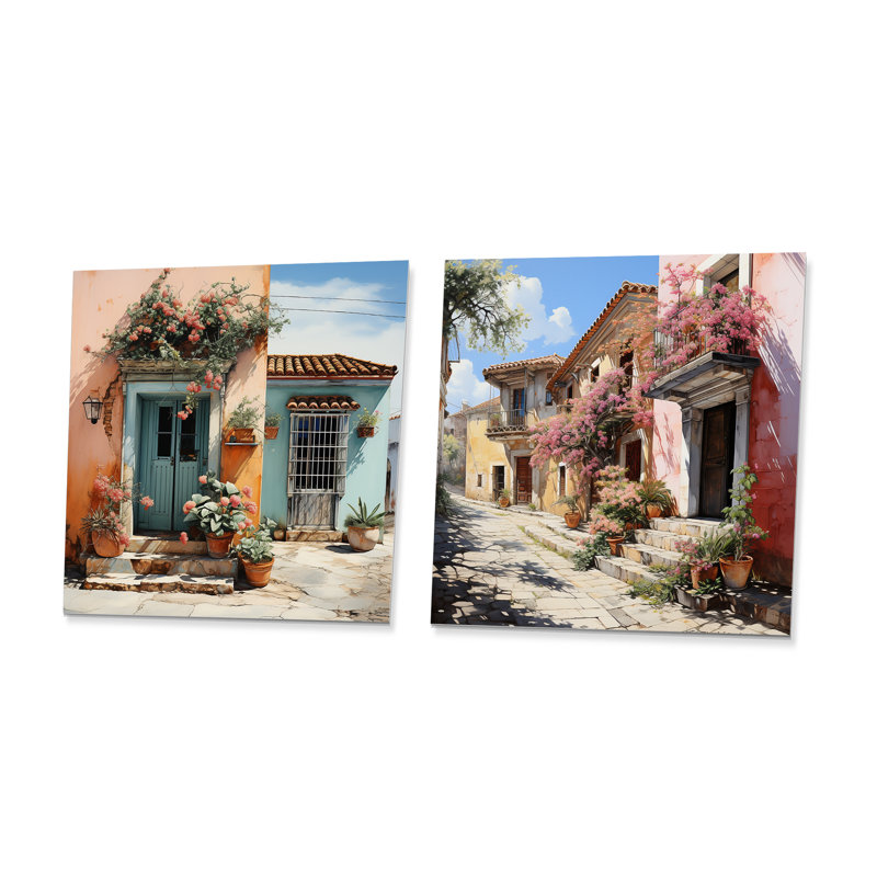 «Mexico Colonial Charm I», ensemble d'art mural mexicain carré en métal 2 pièces, H 36 po x l 72 po