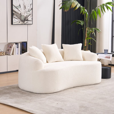 LY-025S Curved Loveseat White Full Compression Sponge Sofa, 30D Chenille No-Assembly Compact Sofa For Small Spaces & Apartments, 65"L, 300 Lbs, 3 Pillows