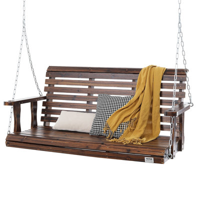 Balancelle en bois 4,5 pi, balancelle de patio pour la cour et le jardin, capacité de charge élevée améliorée de 880 lb, banc de balançoire robuste avec chaînes suspendues pour l'extérieur, brun carbonisé