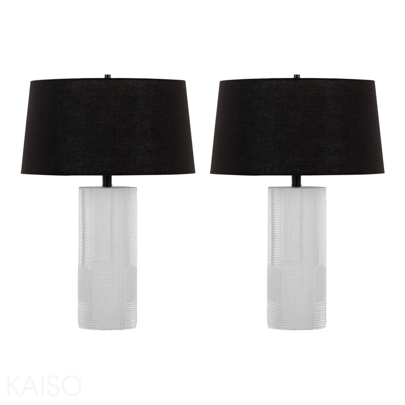 Lampe de table contemporaine 26 "en polyrésine crème et métal noir avec abat-jour en lin noir - ensemble de 2