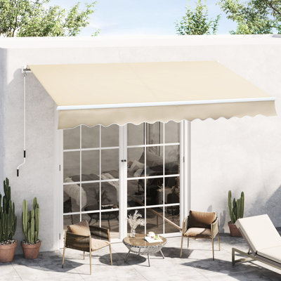 Auvent de balcon 12 pi x 8 pi, abat-jour rétractable avec manivelle manuelle, tissu 280G / M et eau, structure en aluminium pour terrasse, patio, cour, balcon auvent blanc crème, cadre blanc