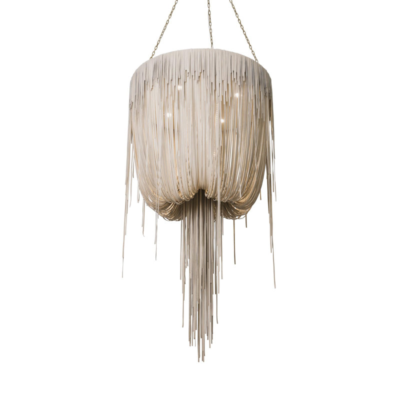 Leather Fringe Chandelier, 71" H x 40" W x 40" D, 4