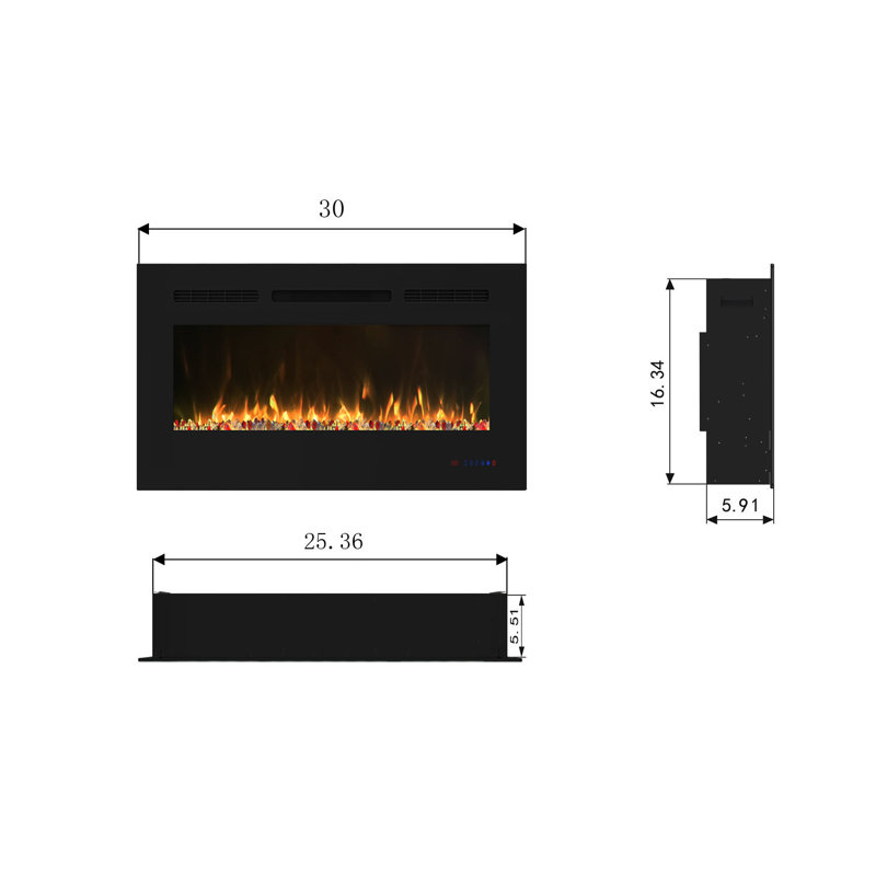 Mcguigan Black Electric Fireplace with 5100 BTU, 17.72" H x 30" W x 5.51" D