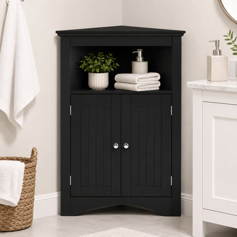 Mevrin Corner Bathroom Storage Cabinet with Adjustable Shelf, Black