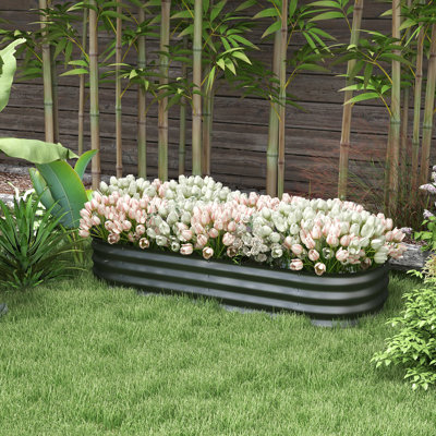 Jardinière surélevée en métal galvanisé de 1,5 m x 0,6 m x 0,3 m, gris foncé, avec bordure, facile à monter, auto-drainante, idéale pour la plantation de fleurs et de légumes.