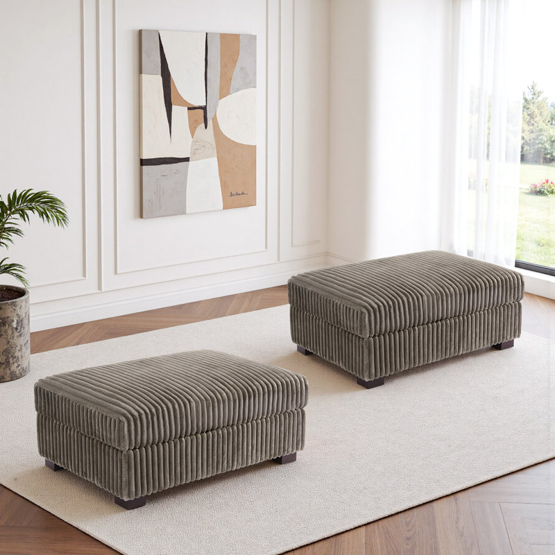 41.75cm Wide Rectangle No Pattern Footstool Ottoman, Light Brown
