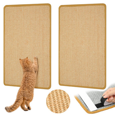 Tapis à griffer pour tapis en sisal, 2 paquets de tapis en sisal de 23,6 po x 15,7 po en tissu de sisal pour chats d'intérieur avec ruban adhésif à crochets, tapis à griffer pour chats