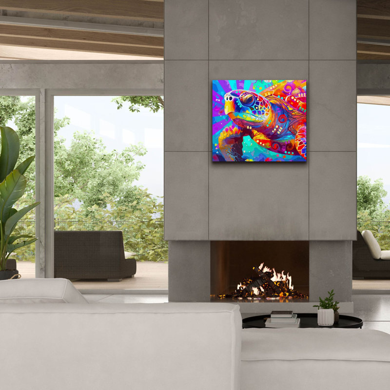 «The Surfing Sea Turtle» par Dean Russo, art mural sur toile, H 26 po x l 30 po x P 1,5 po