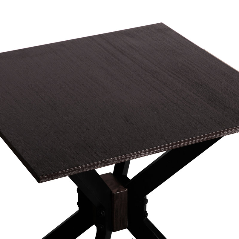 Table de bout Pirate de conception moderne, finition grain de café brossé, métal et placage, 23,6 po de largeur, profondeur, hauteur, table à structure stable, l x P H, structure solide