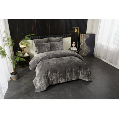Ensemble d'édredon 100% velours gris Zera