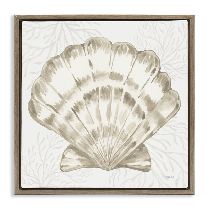 Art mural sur toile Clam Shell & Neutral Coral, H 18 po x l 18 po, Cadre flottant orme Montalcino