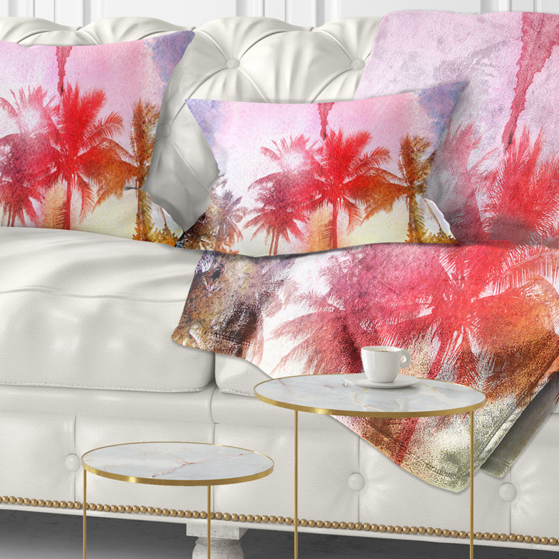 Landscape Retro Palm Trees Long View Lumbar Pillow