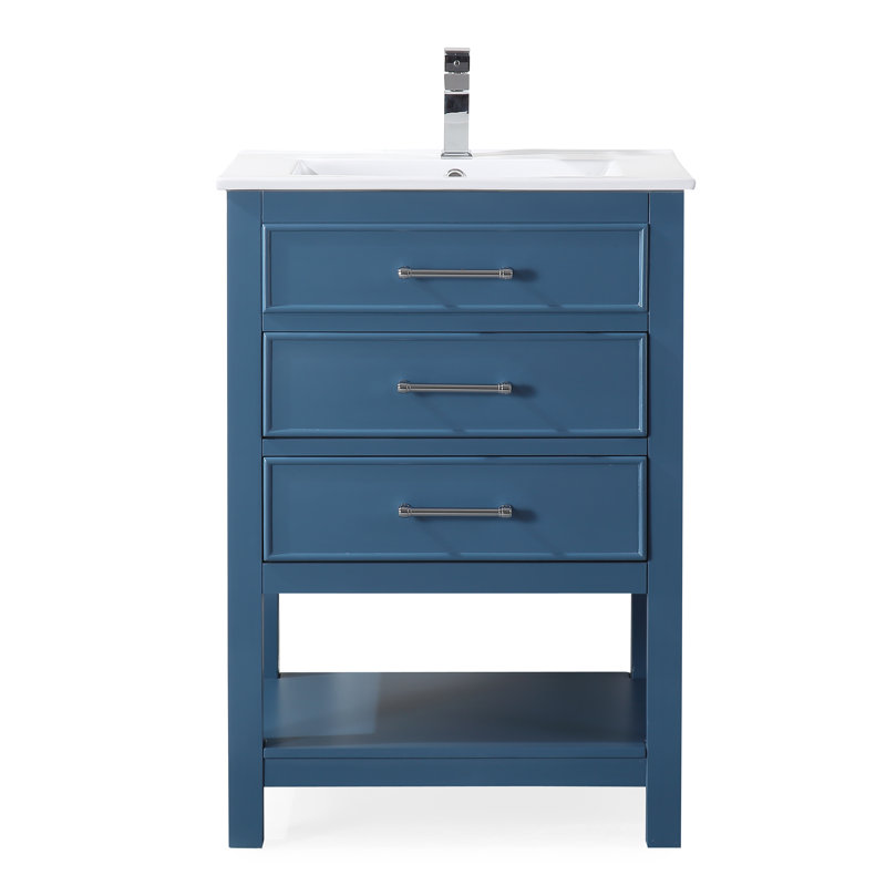 Lauryn 24.02'' Single Bathroom Vanity with Ceramic Top, Teal Blue