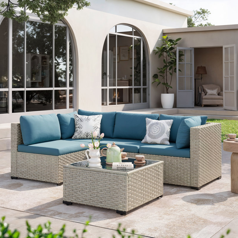 Ensemble de conversation pour patio 5 pièces, Bleu paon