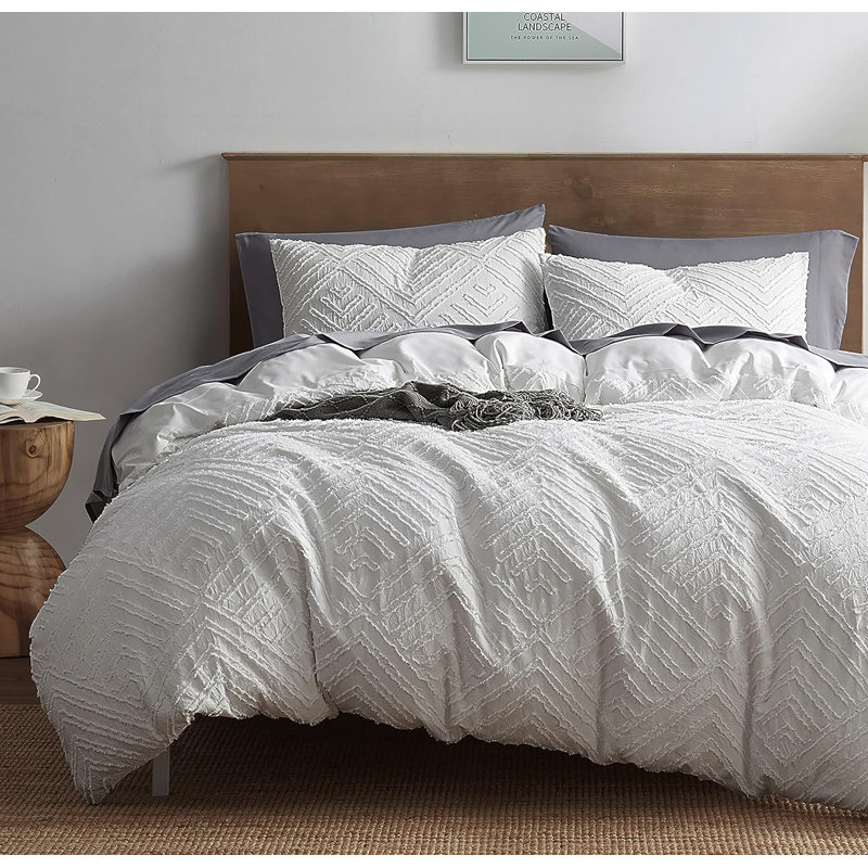 Soft All-Season Duvet Cover Set with Comforter Insert and Shams, White, King