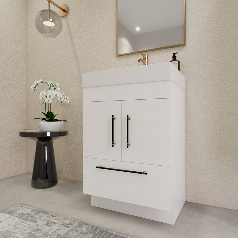 24" Single Bathroom Vanity Set, Glossy White